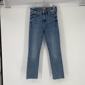 Mother The Rascal Ankle Fray Medium Wash Blue Denim Jean in Bonfire Lightning 25